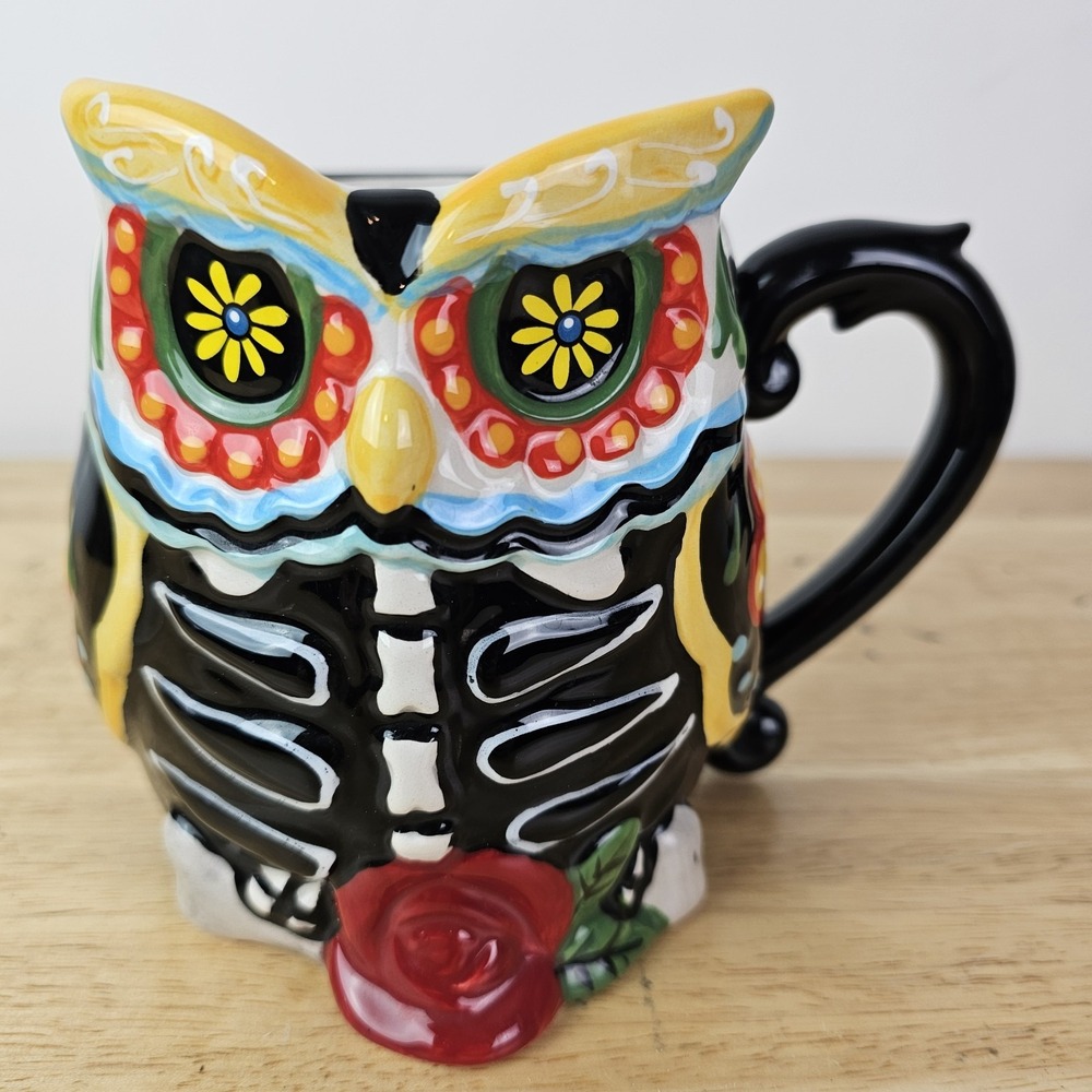 Cracker Barrel Skeleton Owl Coffee‎ Tea Mug Fall Halloween Cottage